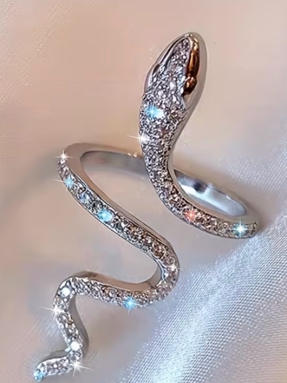 Silver Crystal Snake Wrap Ring - Women Jewelry
